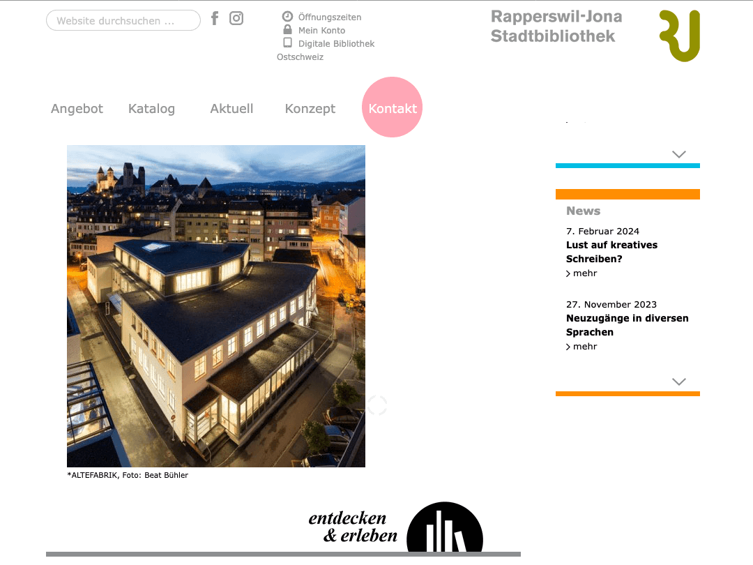 Webdesign - Stadtbibliothek Rapperswil-Jona