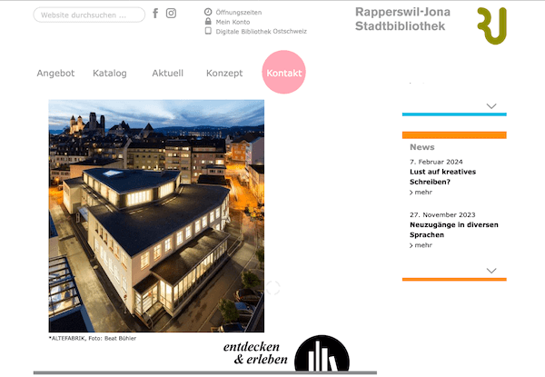 Webdesign - Stadtbibliothek Rapperswil-Jona